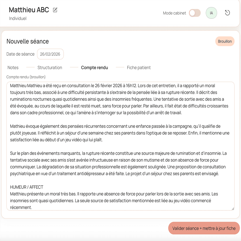 Capture nouvelle séance